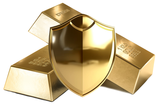 Goldbarren mit einem goldenen Schild