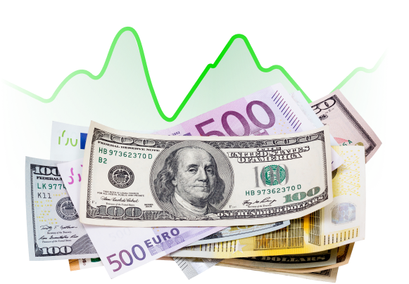 Dollar- und Euro-Banknoten